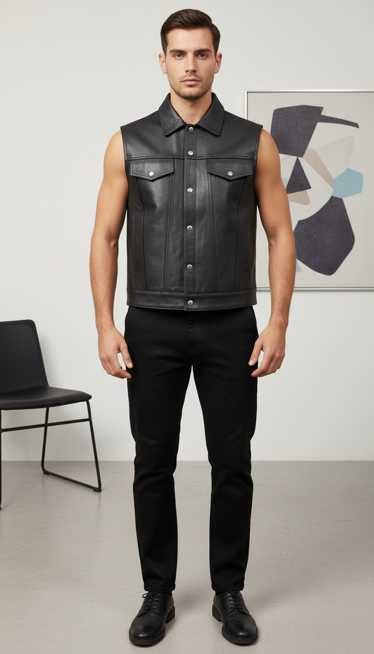 Maximilian - Black Genuine Cow Leather Vest