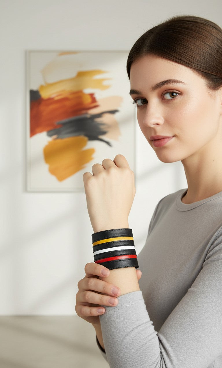 Gerhardt - Tricolor Striped Leather Wallet Cuff