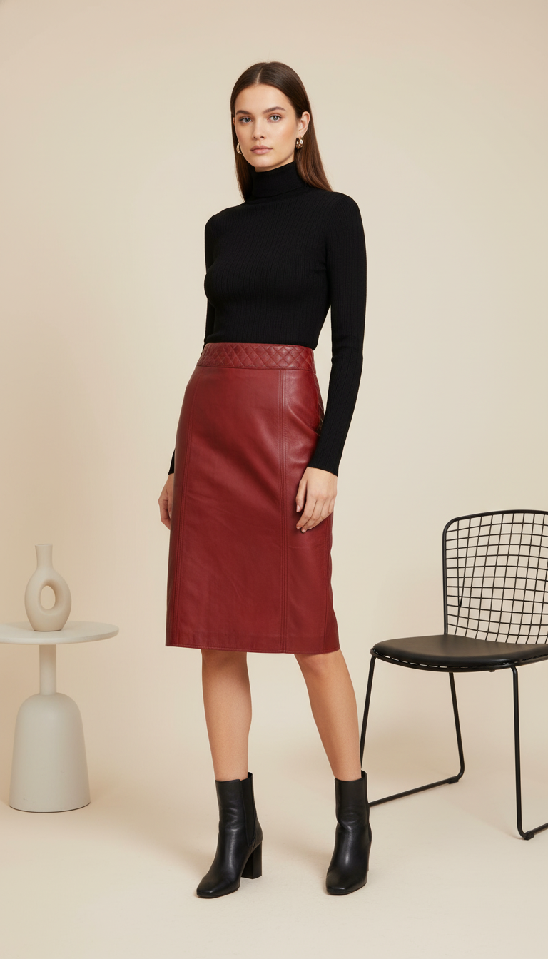 Noir - Red Leather Skirt