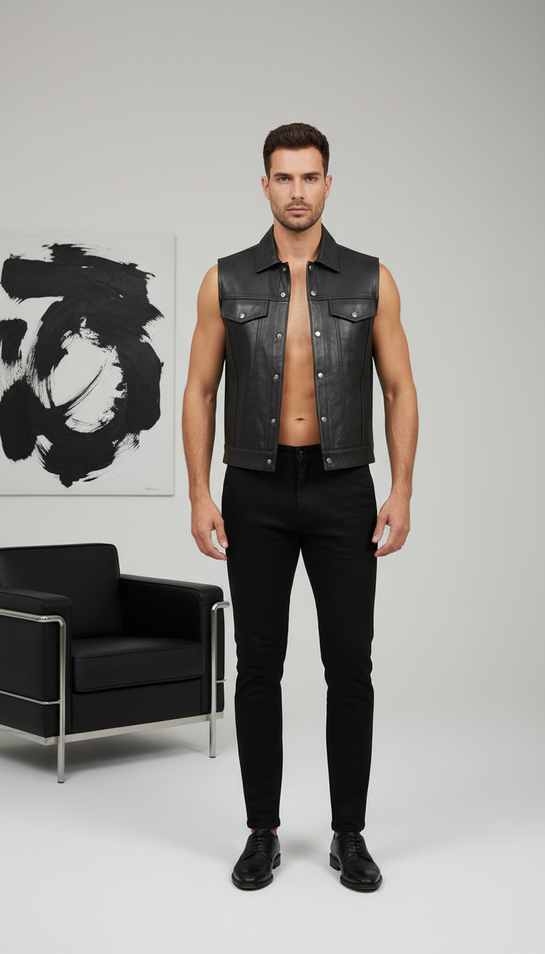 Maximilian - Black Genuine Cow Leather Vest