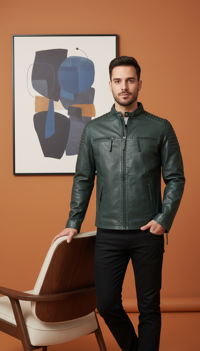 Dario - Green Leather Moto Jacket