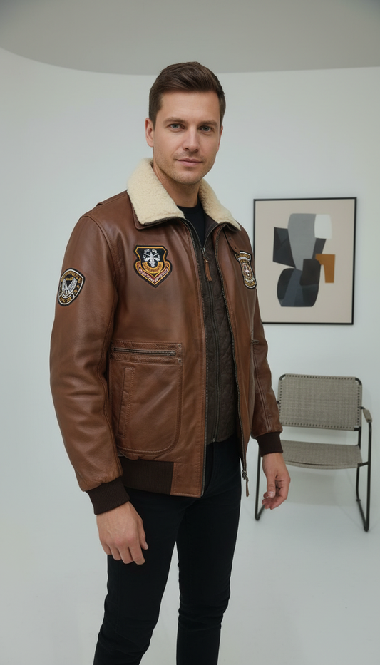 Sebastian Vetro - Cognac Aviator Genuine Leather Jacket