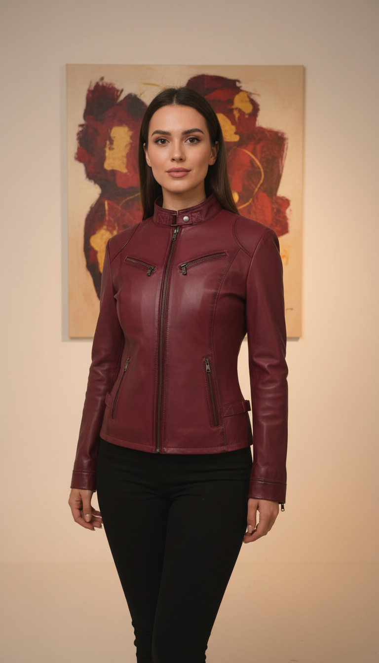 Corinne - Burgundy Red Leather Jacket