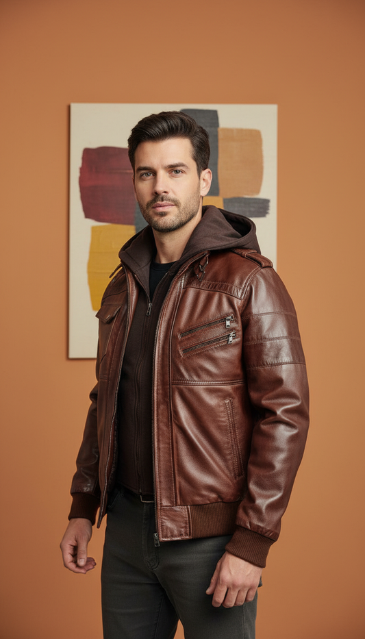 Matias - Waxed Cognac Leather Jacket