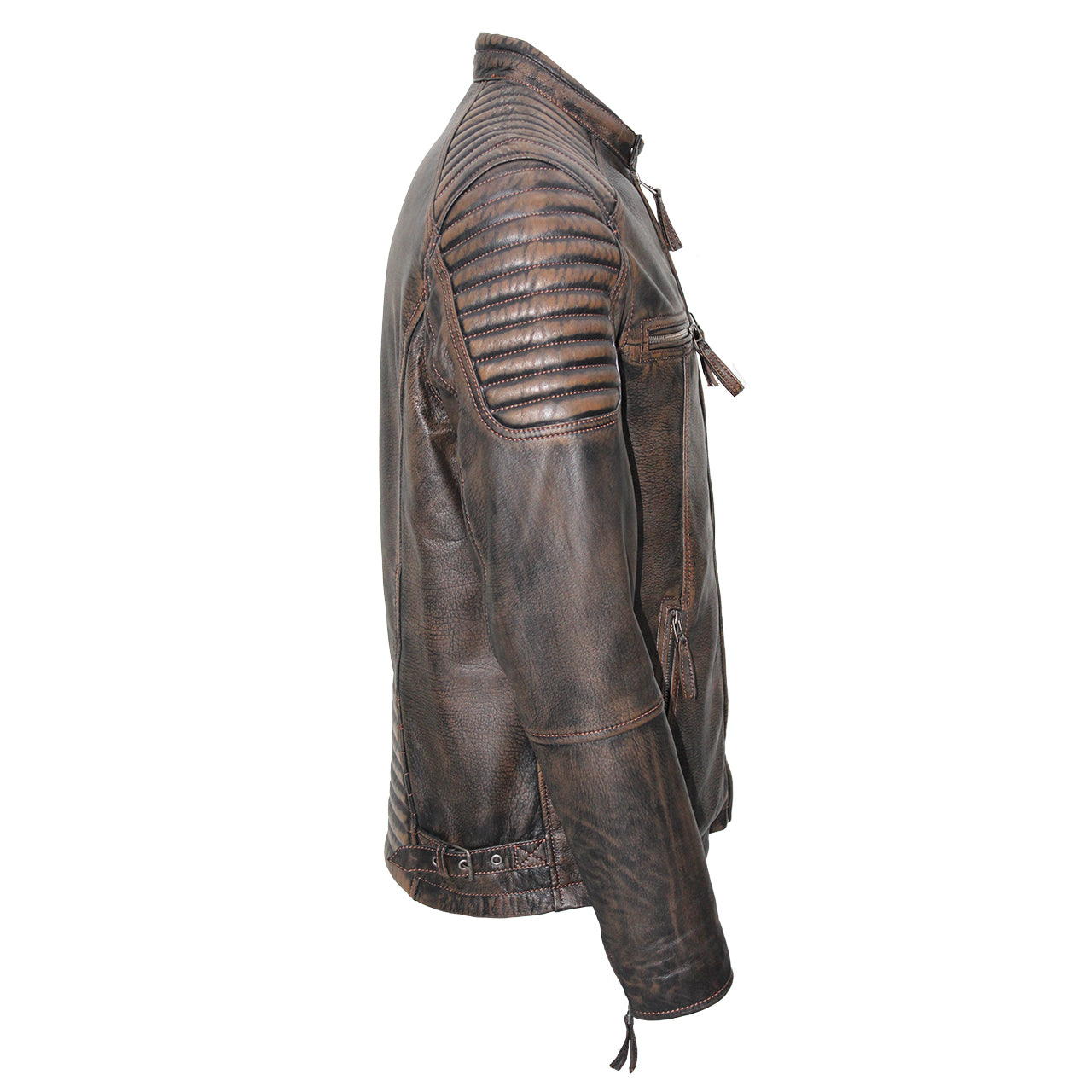 Dario - Black on Brown Two Tone Fungi Style Leather Moto Jacket