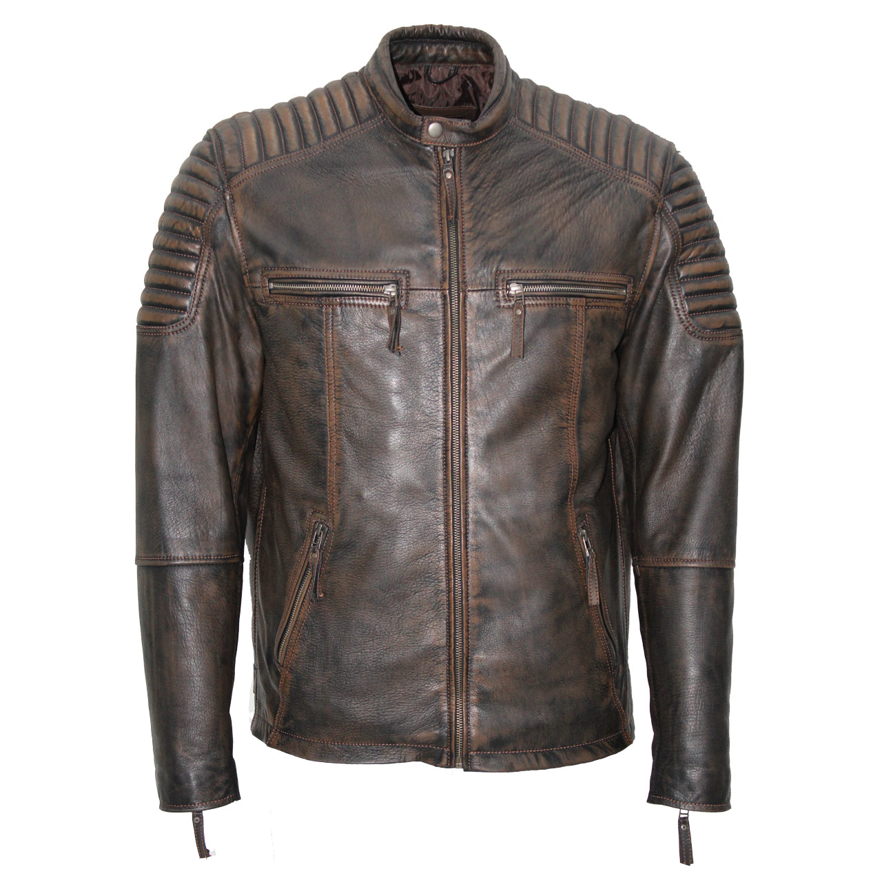 Dario - Black on Brown Two Tone Fungi Style Leather Moto Jacket