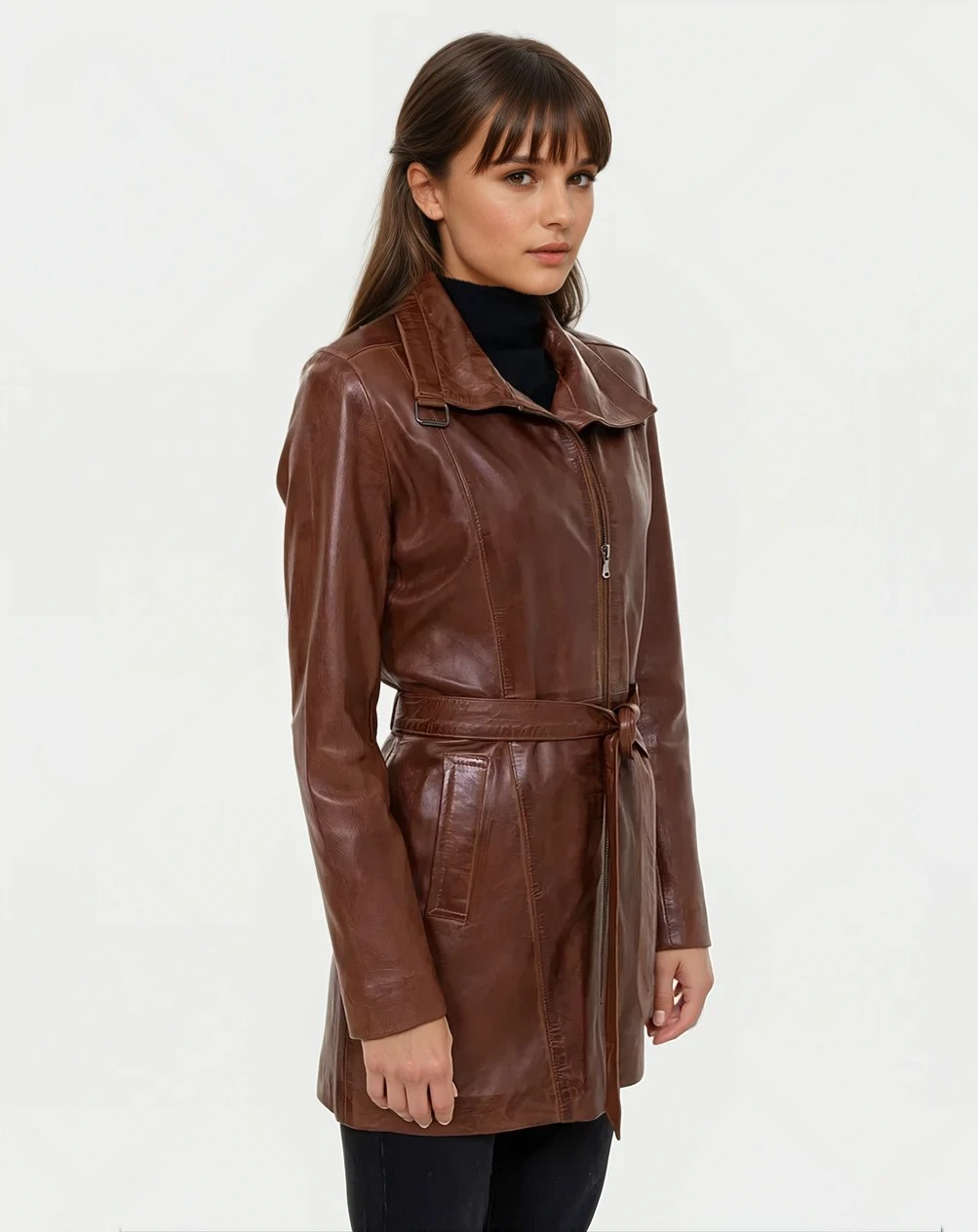Isolde Brenner – Cognac Longline Belted Leather Coat