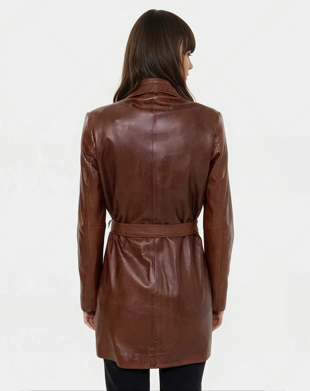 Isolde Brenner – Cognac Longline Belted Leather Coat
