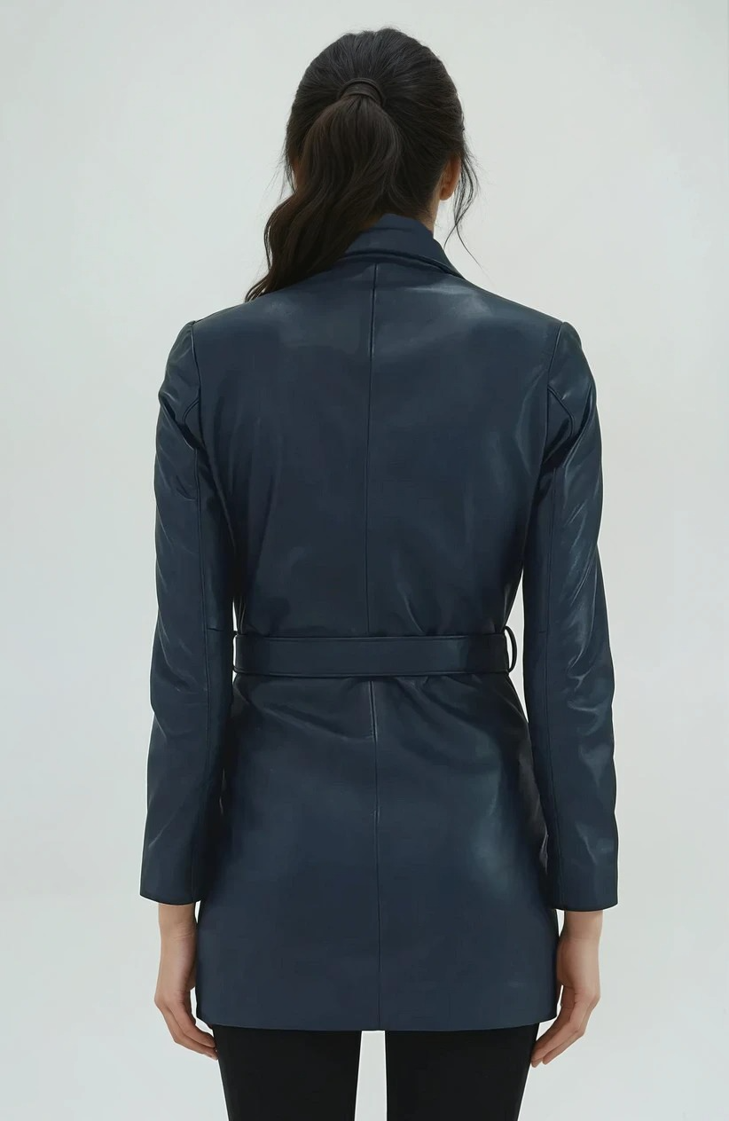 Isolde Brenner – Navy Longline Belted Leather Coat