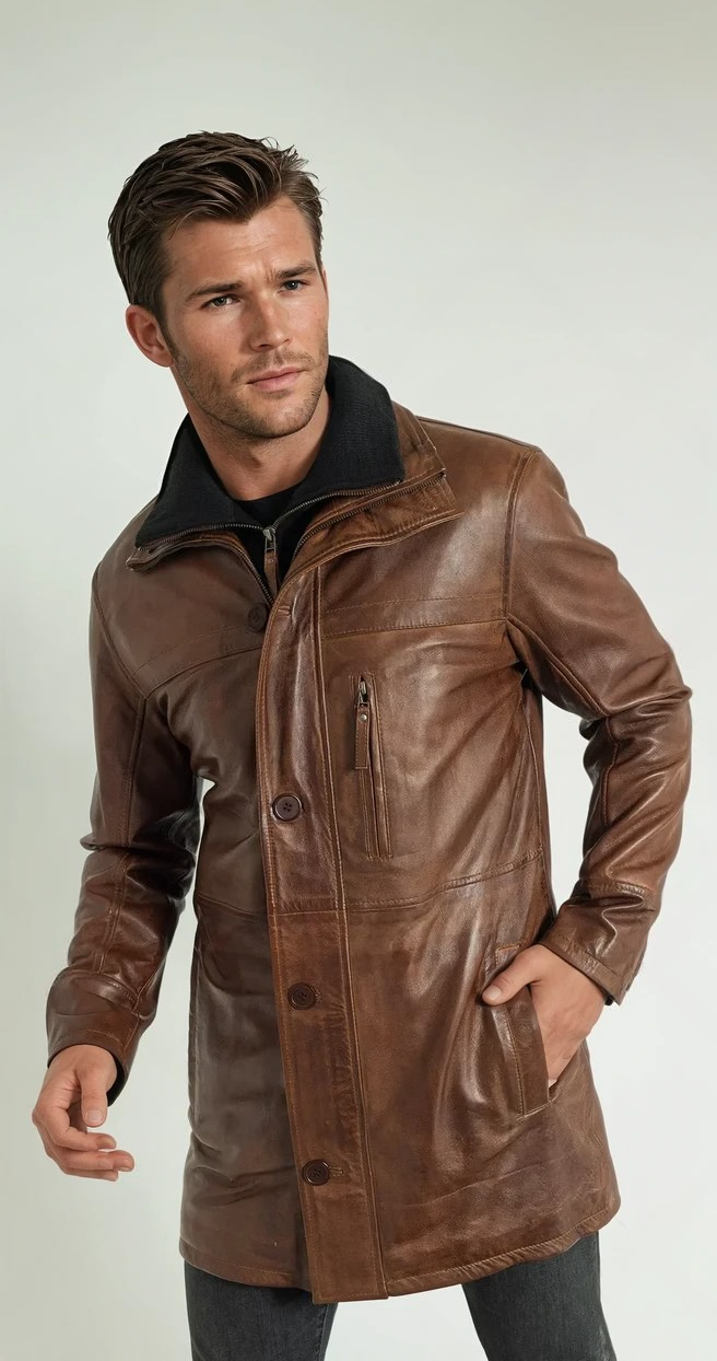 Lukas Reinhardt – Classic Cognac Leather Coat