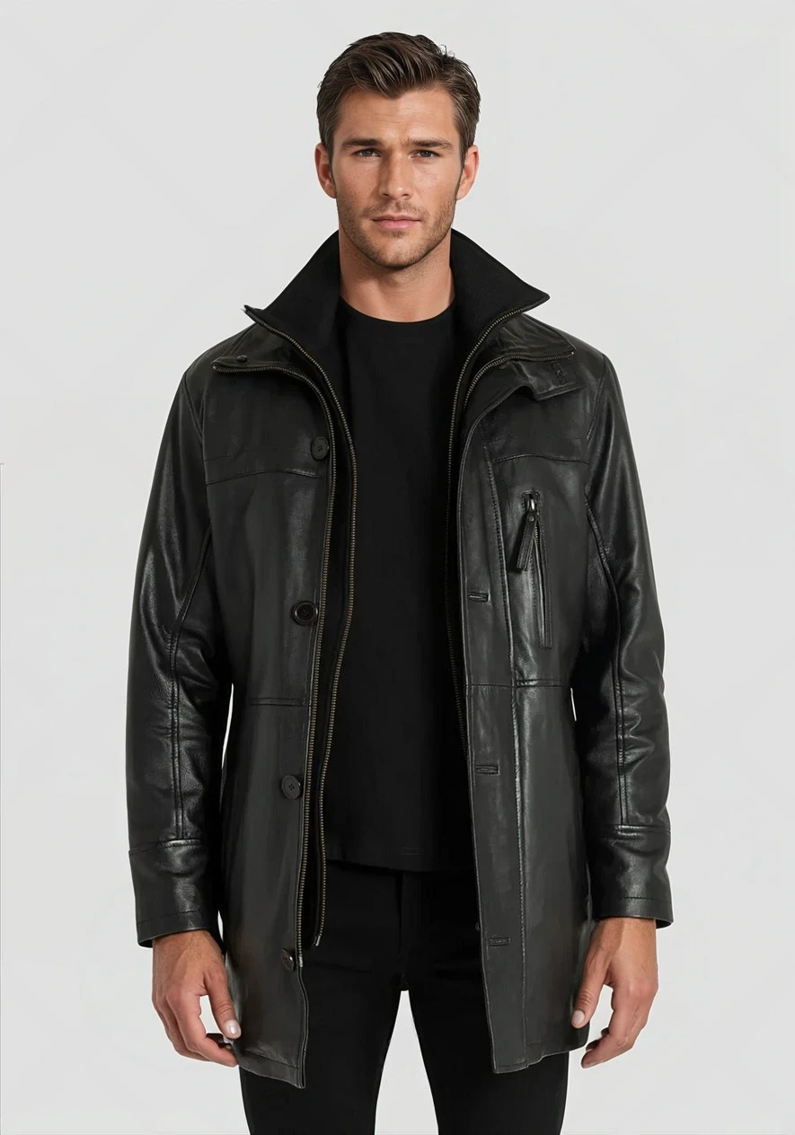 Lukas Reinhardt – Classic Black Leather Coat