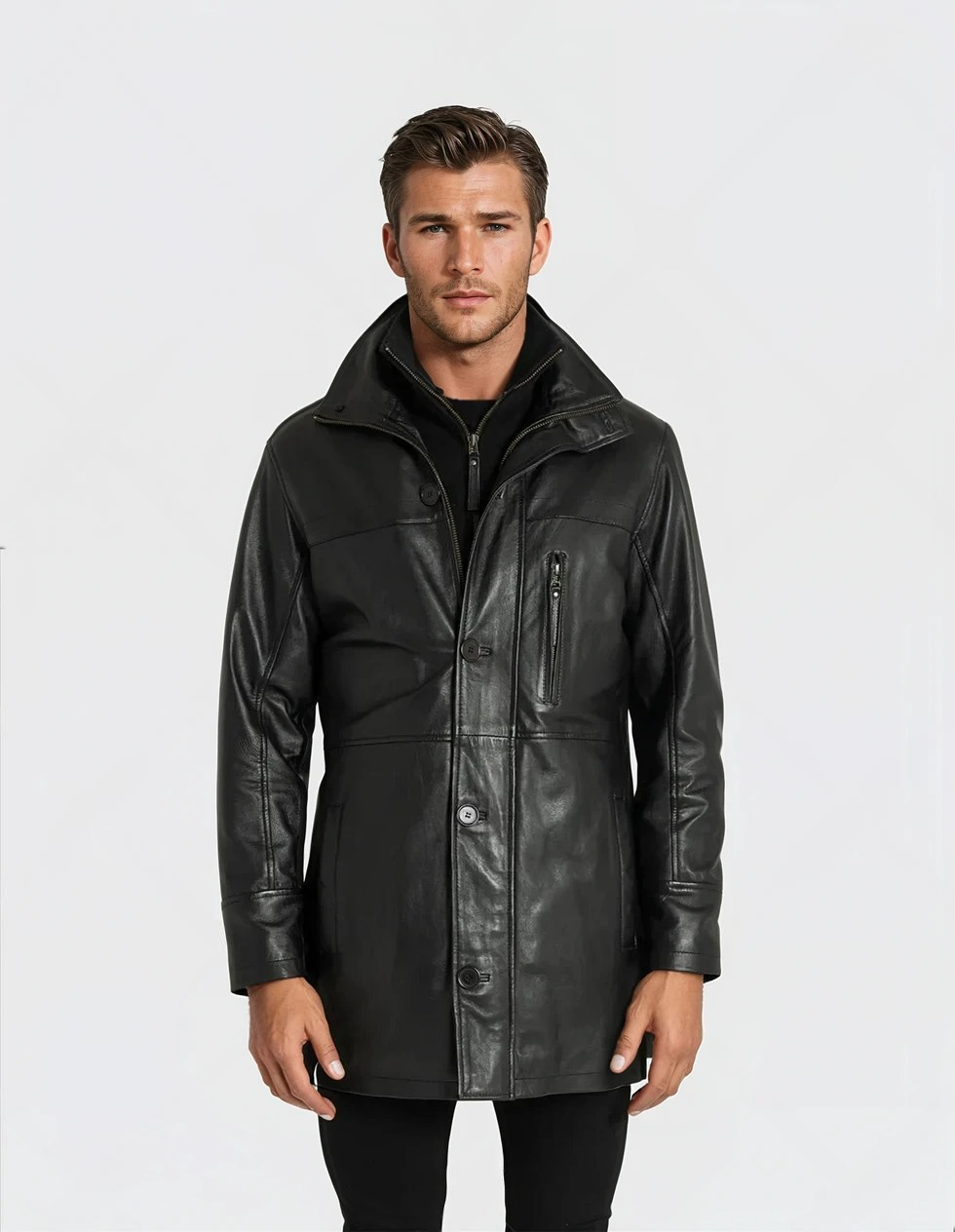Lukas Reinhardt – Classic Black Leather Coat