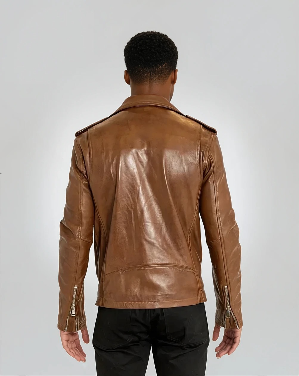 Leon - Cognac Leather Biker Jacket
