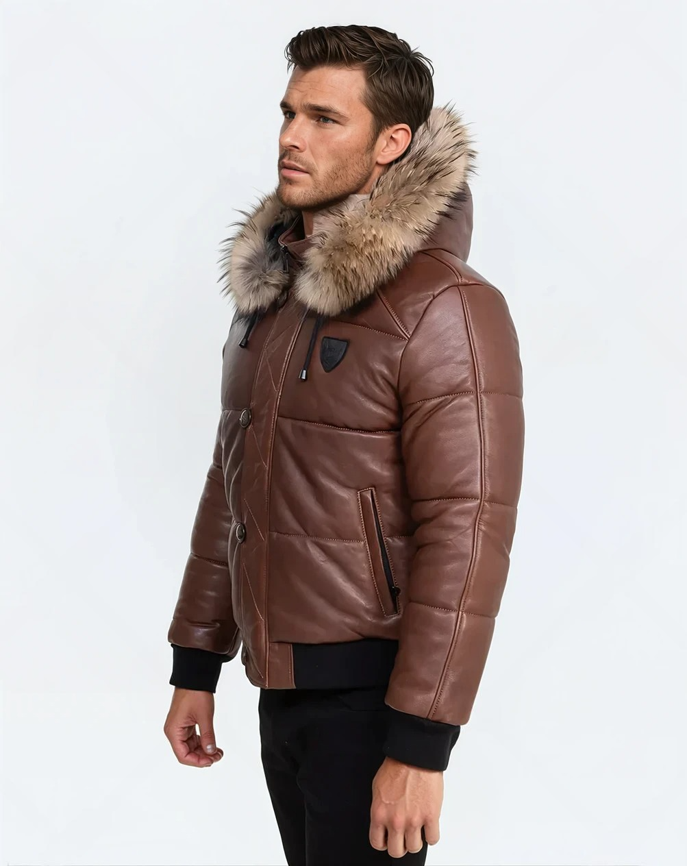 Matteo - Cognac Leather Puff Jacket