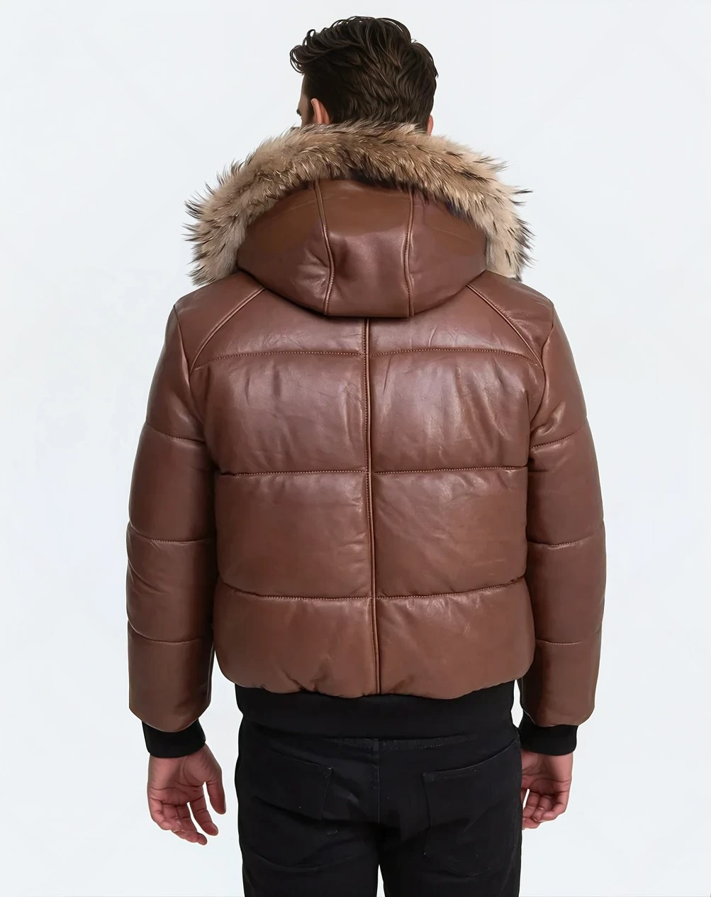 Matteo - Cognac Leather Puff Jacket