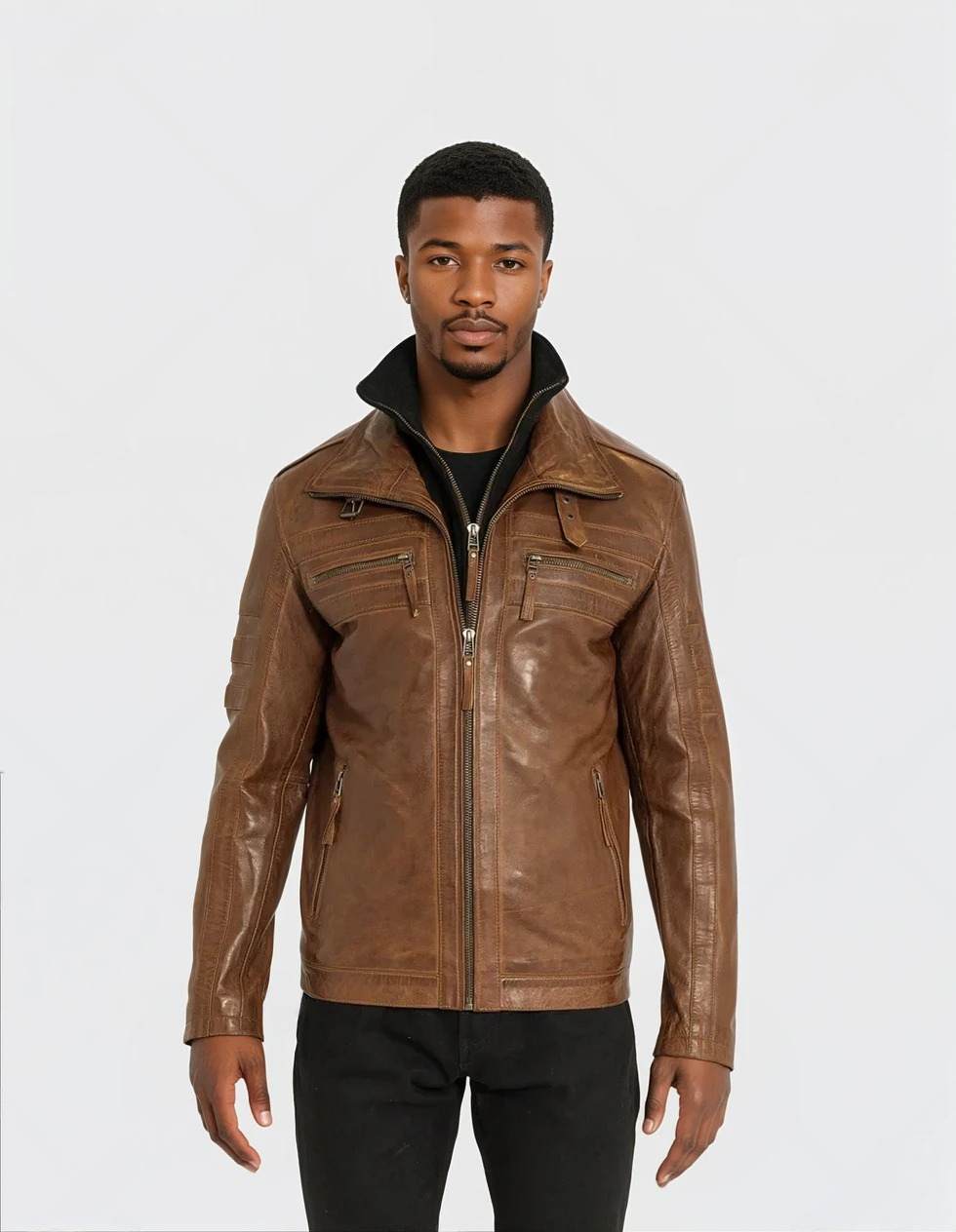 Adrien - Cognac Moto Leather Jacket
