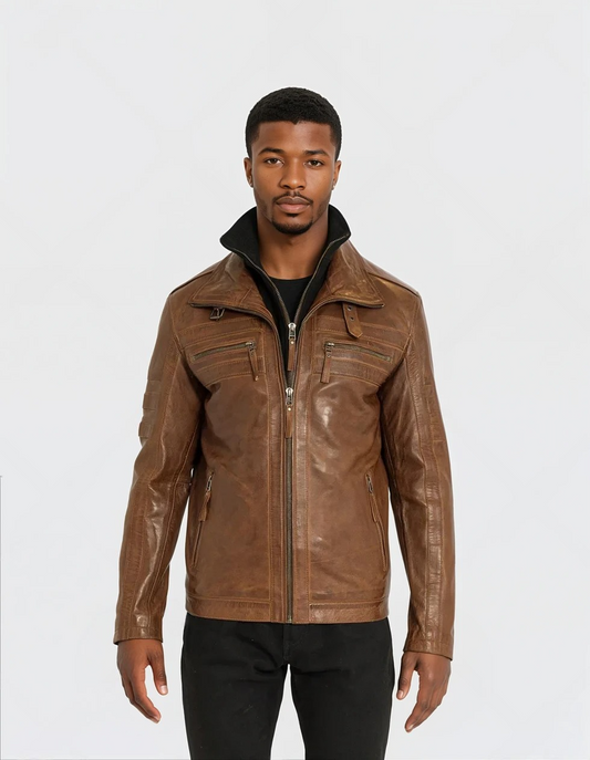 Adrien - Cognac Moto Leather Jacket
