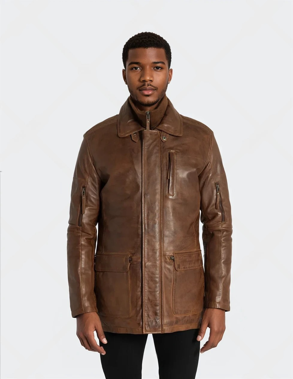Bastien - Cognac Leather Coat