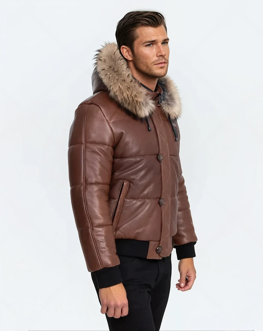 Matteo - Cognac Leather Puff Jacket