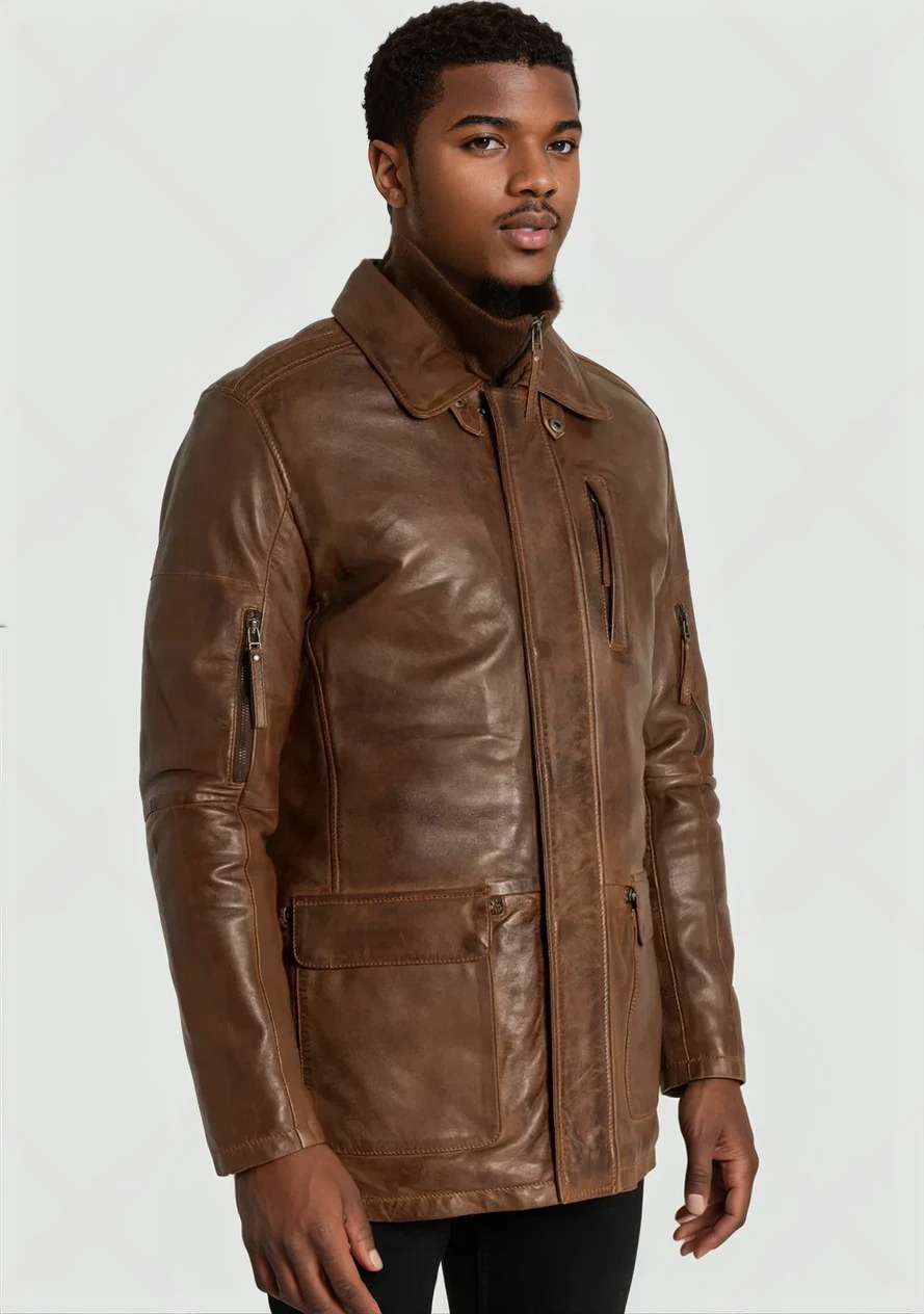 Bastien - Cognac Leather Coat