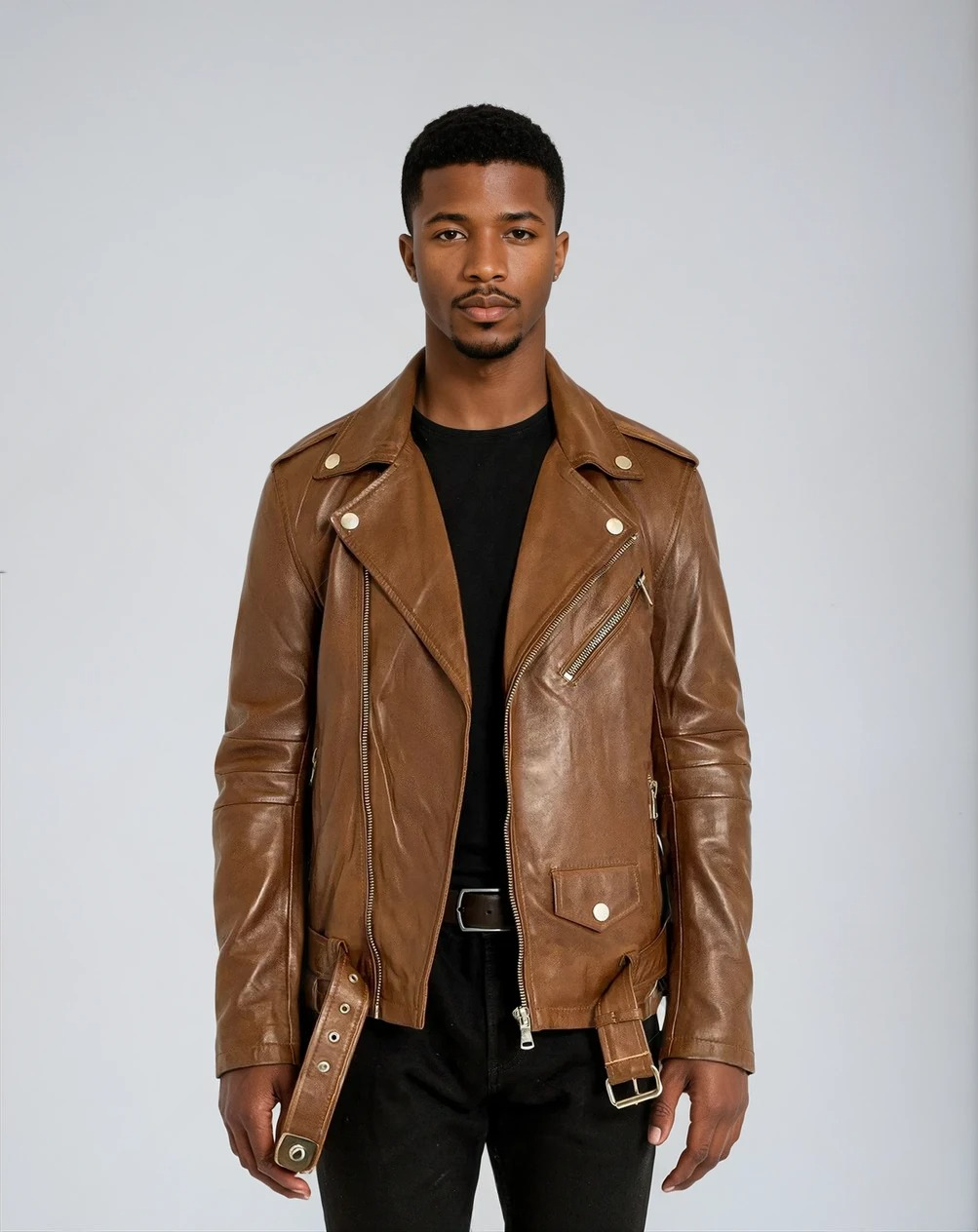 Leon - Cognac Leather Biker Jacket