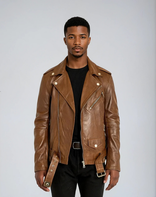 Leon - Cognac Leather Biker Jacket