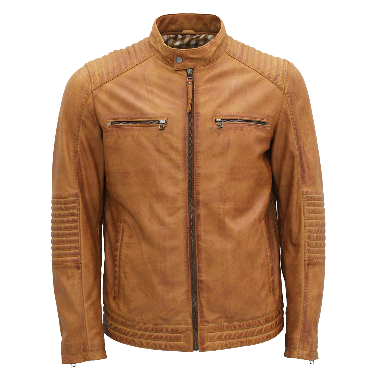 Cedric - Cognac Quilted Moto Jacket