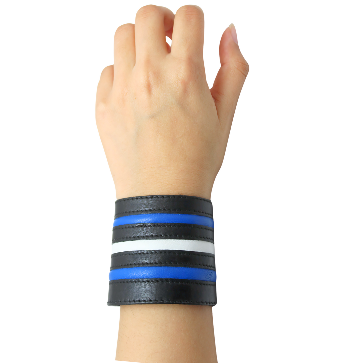 Gerhardt - Blue&White Striped Leather Wallet Cuff