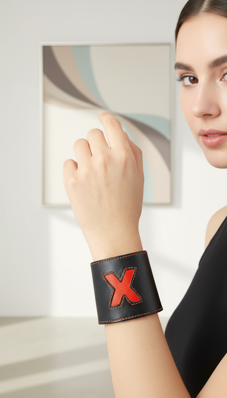 Xavier - Red X Leather Wallet Cuff