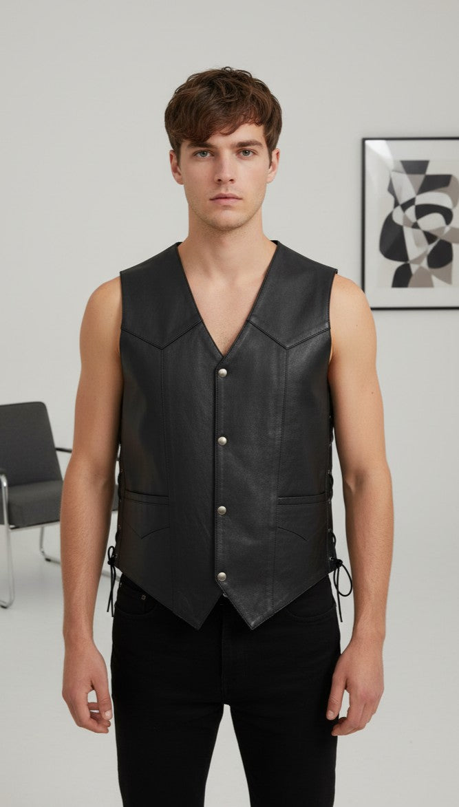 Henri - Black Classic Cow Leather Vest