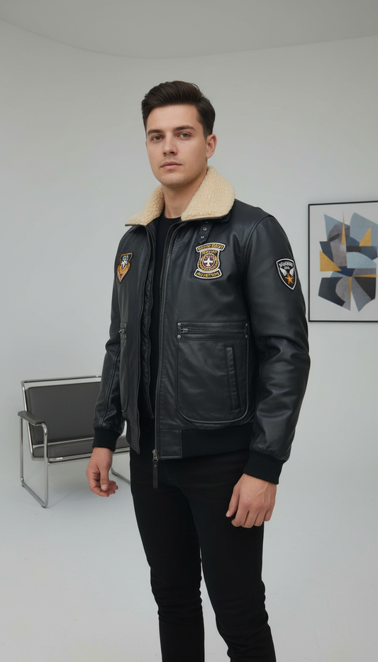 Sebastian Vetro - Black Aviator Genuine Leather Jacket