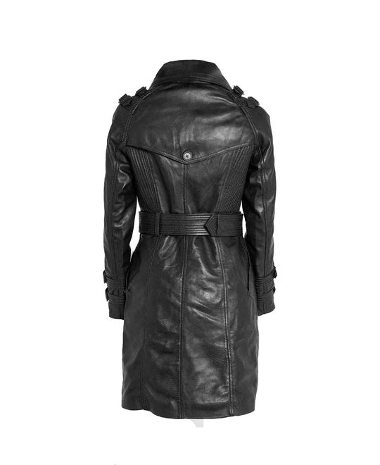 Greta - Black Leather Trench Coat