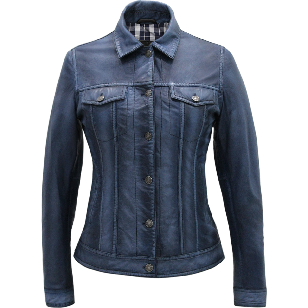 Eliane - Blue Denim Style Leather Jacket