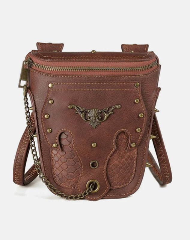 Léonard - Steampunk Brown Leather Crossbody
