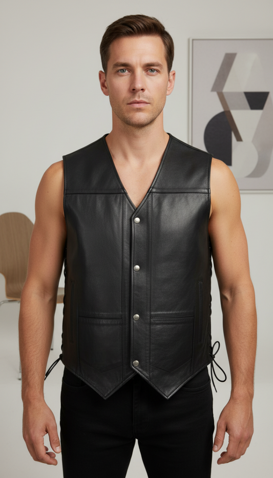 Louis - Black Classic Cow Leather Vest