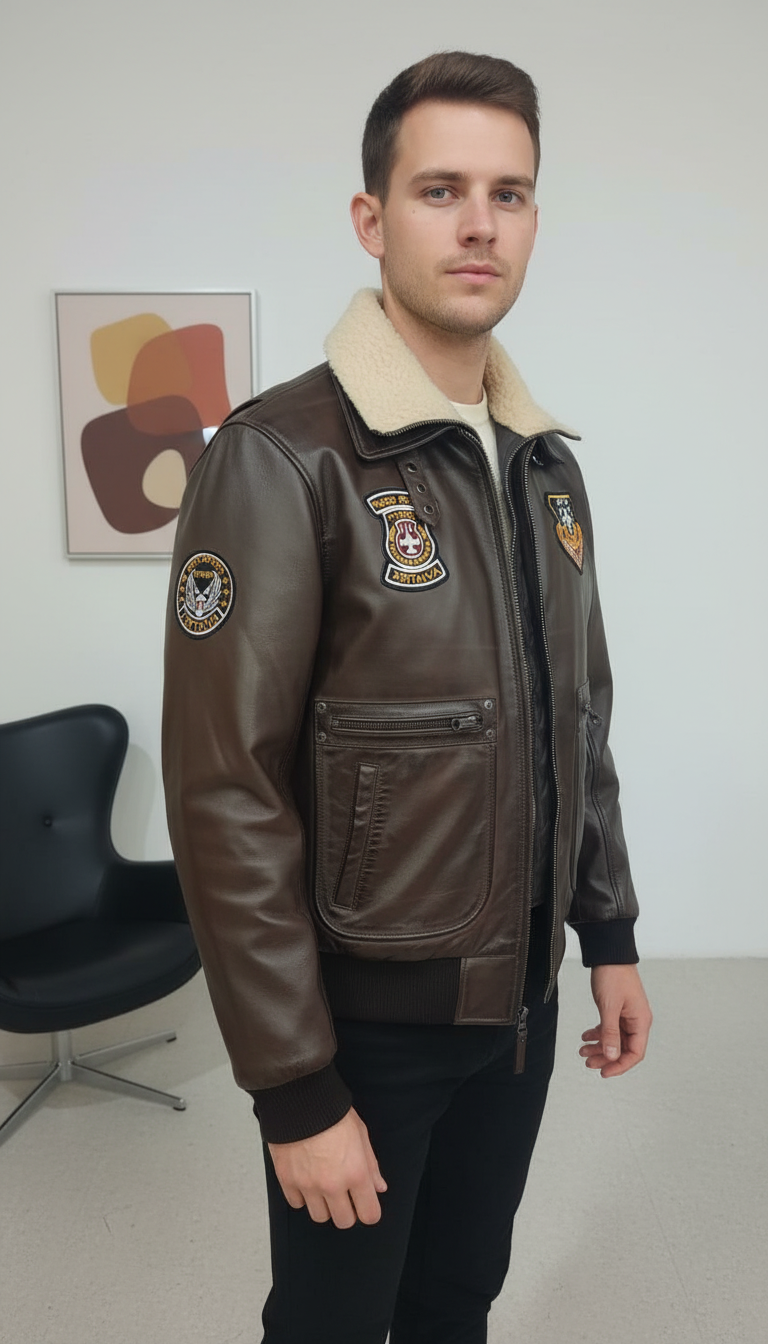 Sebastian Vetro - Brown Aviator Genuine Leather Jacket