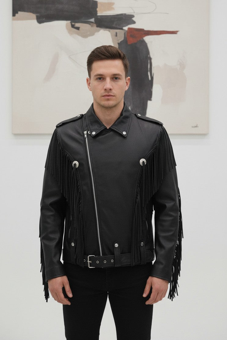 Gaspard - Black Fringed Biker Jacket