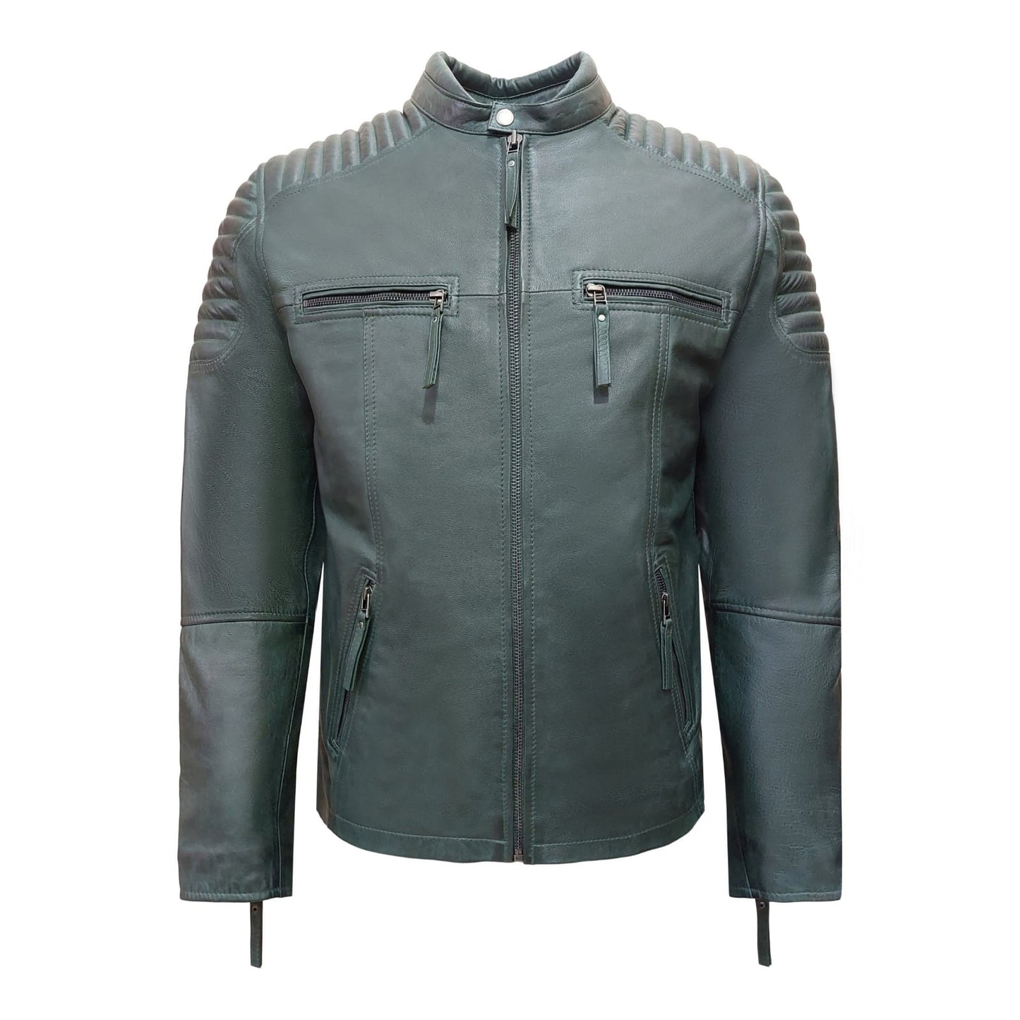 Dario - Green Leather Moto Jacket