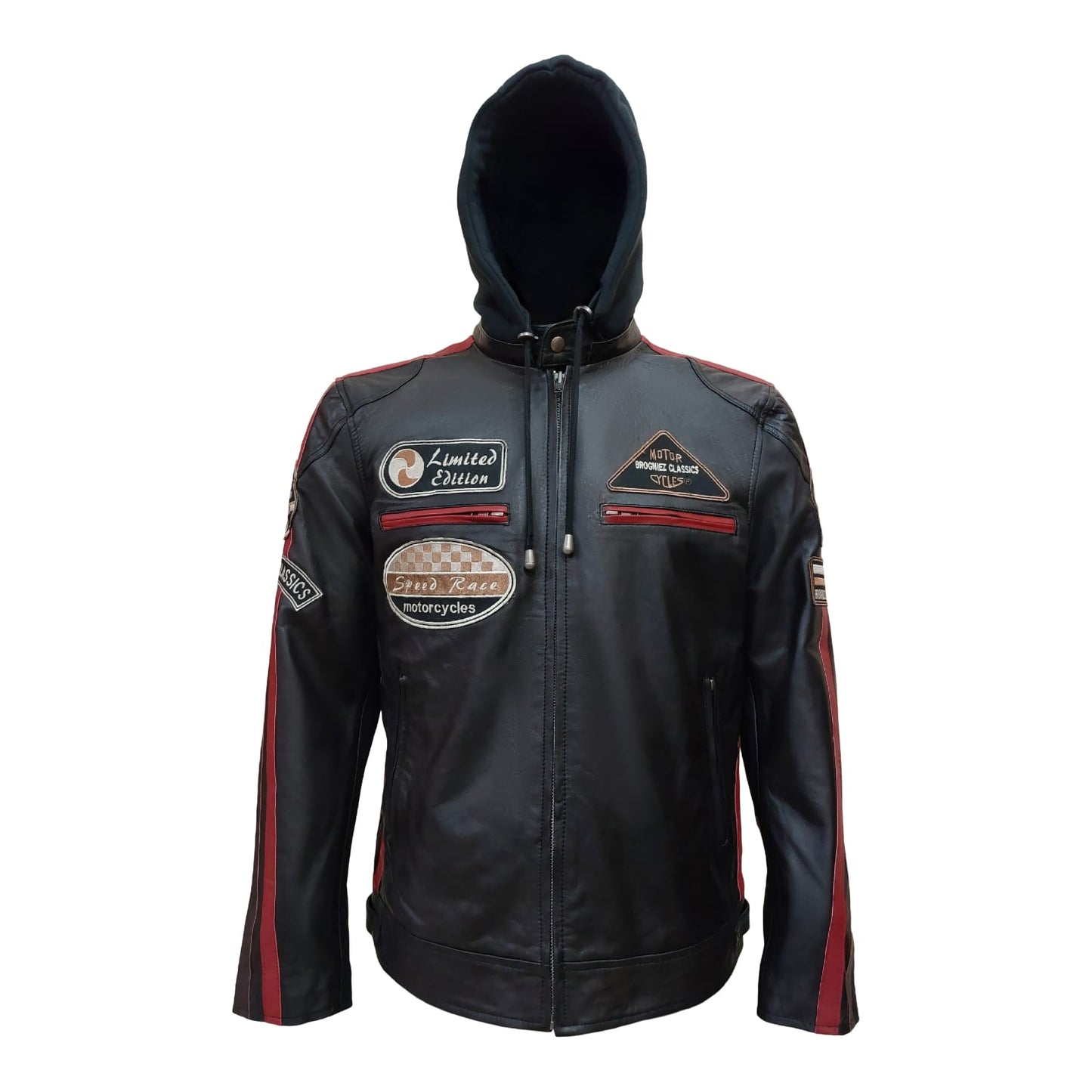 Enzo - Racer Hooded Leather Jacket