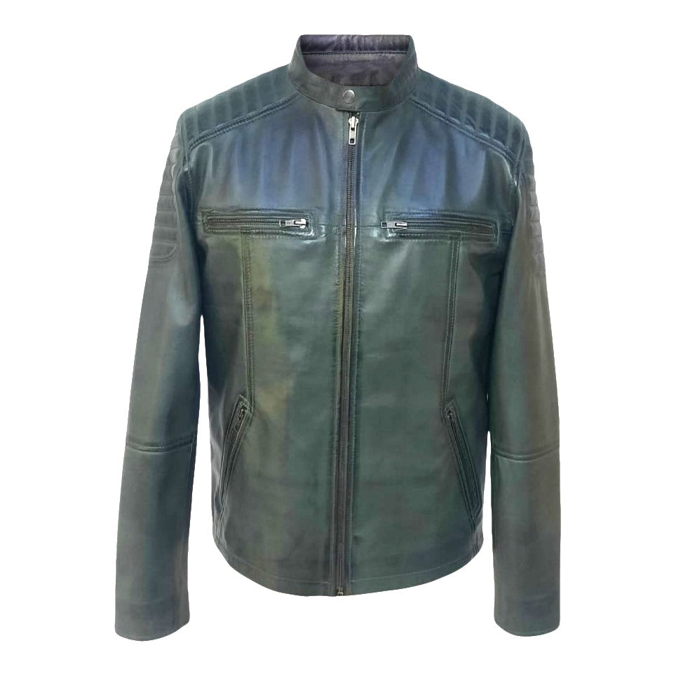 Dario - Sea Green Leather Moto Jacket