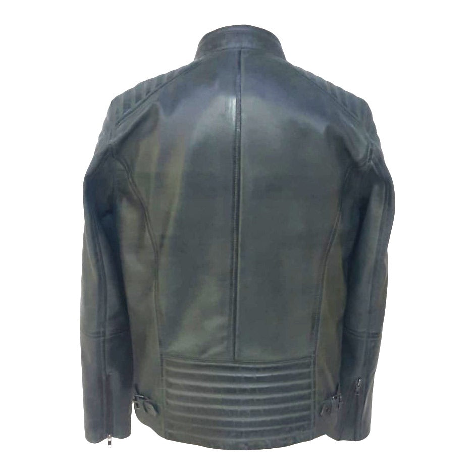 Dario - Sea Green Leather Moto Jacket