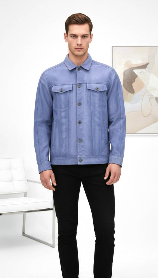 Maurice - Blue Leather Denim Jacket