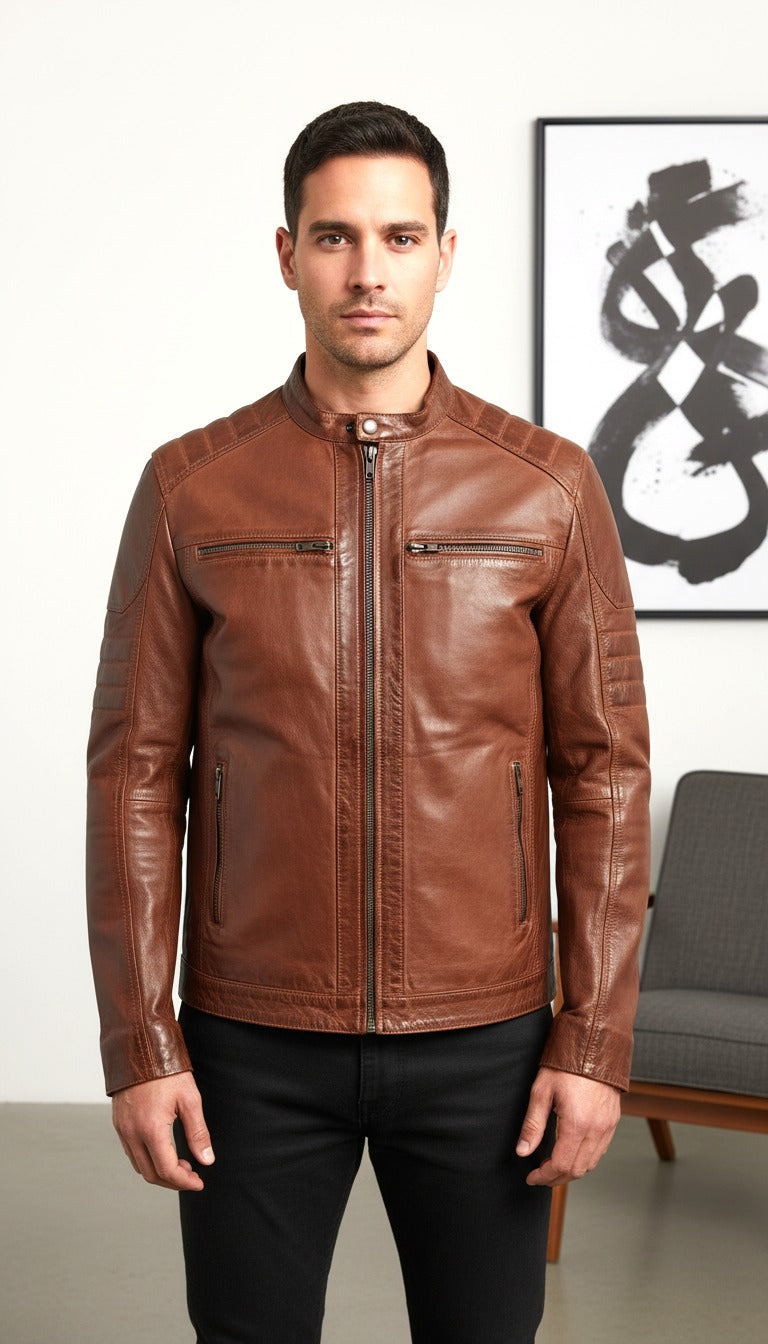 Lucien - Light Cognac Moto Leather Jacket